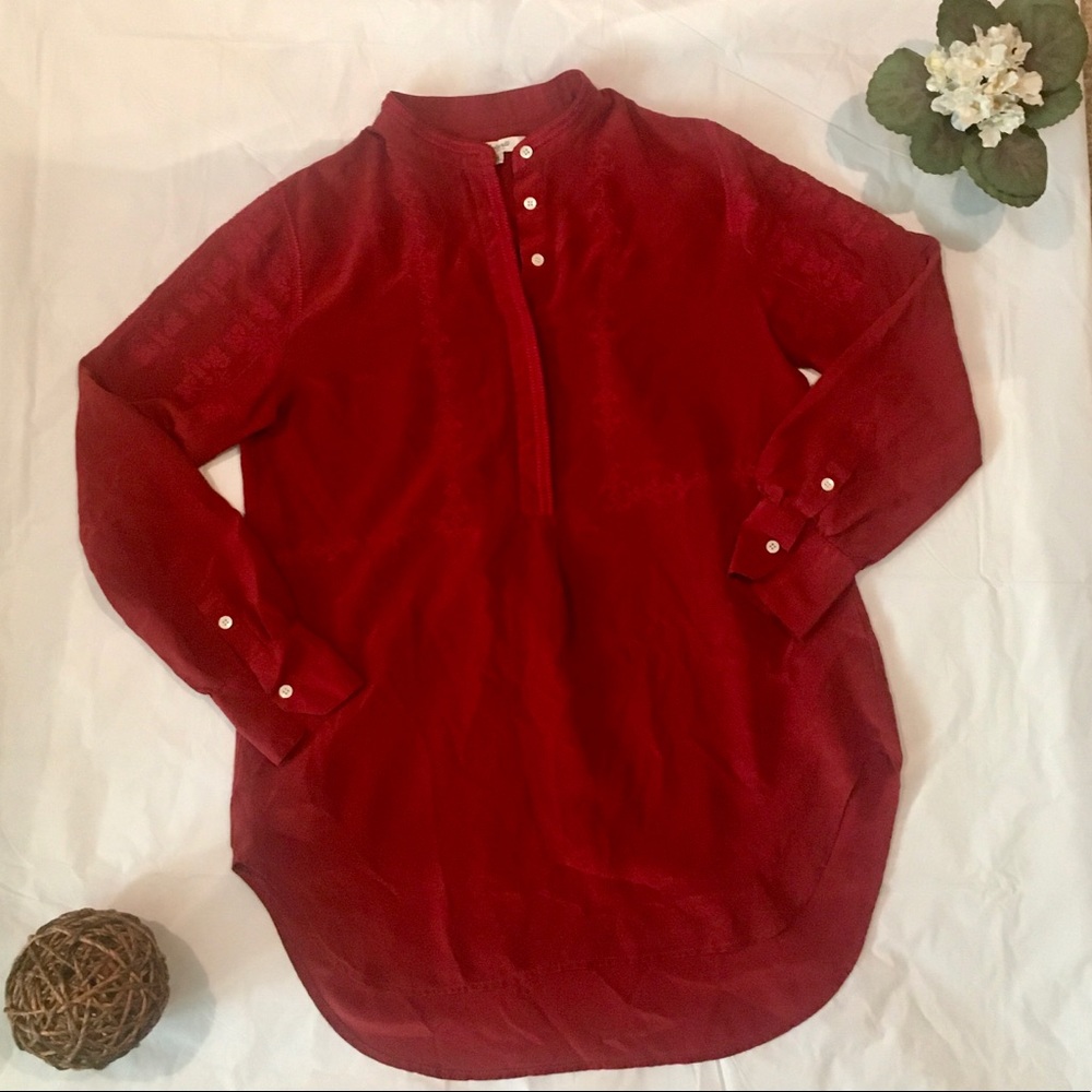 Madewell Ballad Embroidered Red Silk Tunic - S